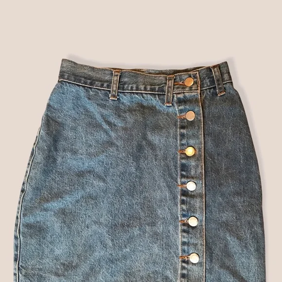 Vintage 90s Denim Maxi Skirt with Leg Slit - Picture 5 of 6